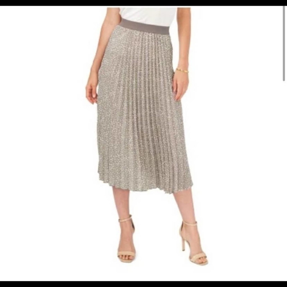 Vince Camuto Pleated Midi Skirt Tan Brown Cafe White Small XXL Floral Workwear